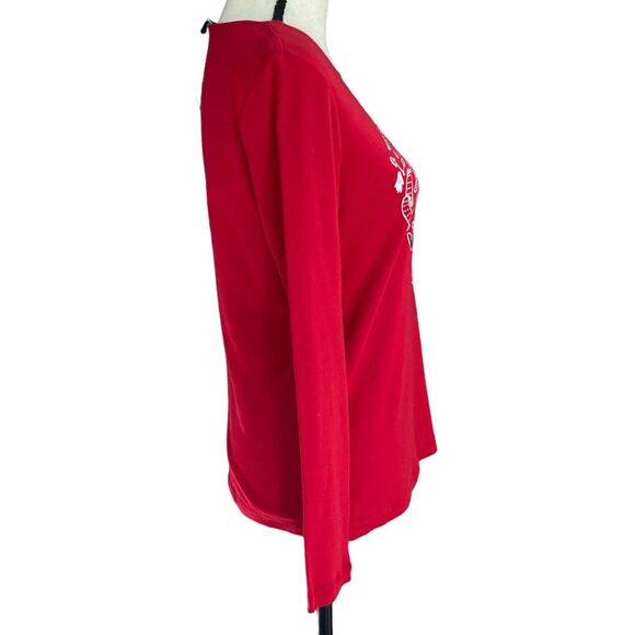 Karen Scott Petite Medium Top Holiday Christmas Heart Long Sleeve Stretch Red - Picture 3 of 8
